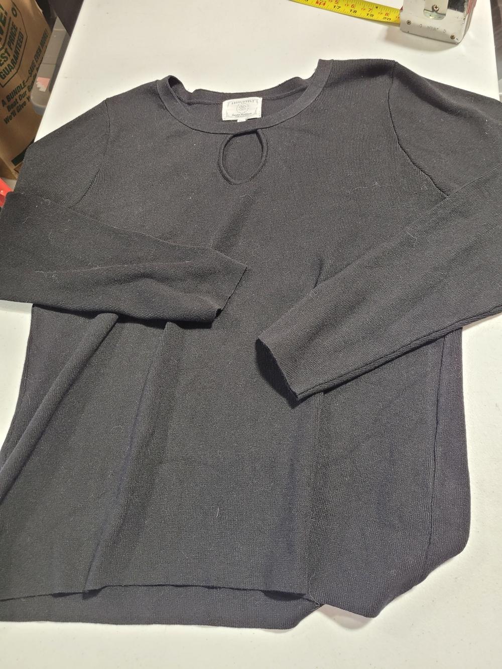 Absolutely Black Crewneck Sweater with Keyhole
